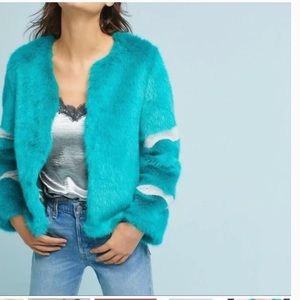 Anthropologie Green Faux Fur Coat Size XS